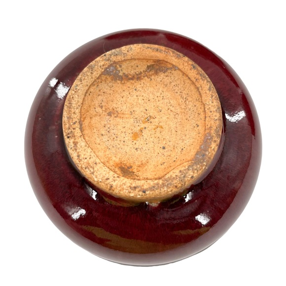 Set of 5 Glazed Deep Red Tea Cups w/Greenish Brown Trim & Organic Unglazed Base - Picture 7 of 7